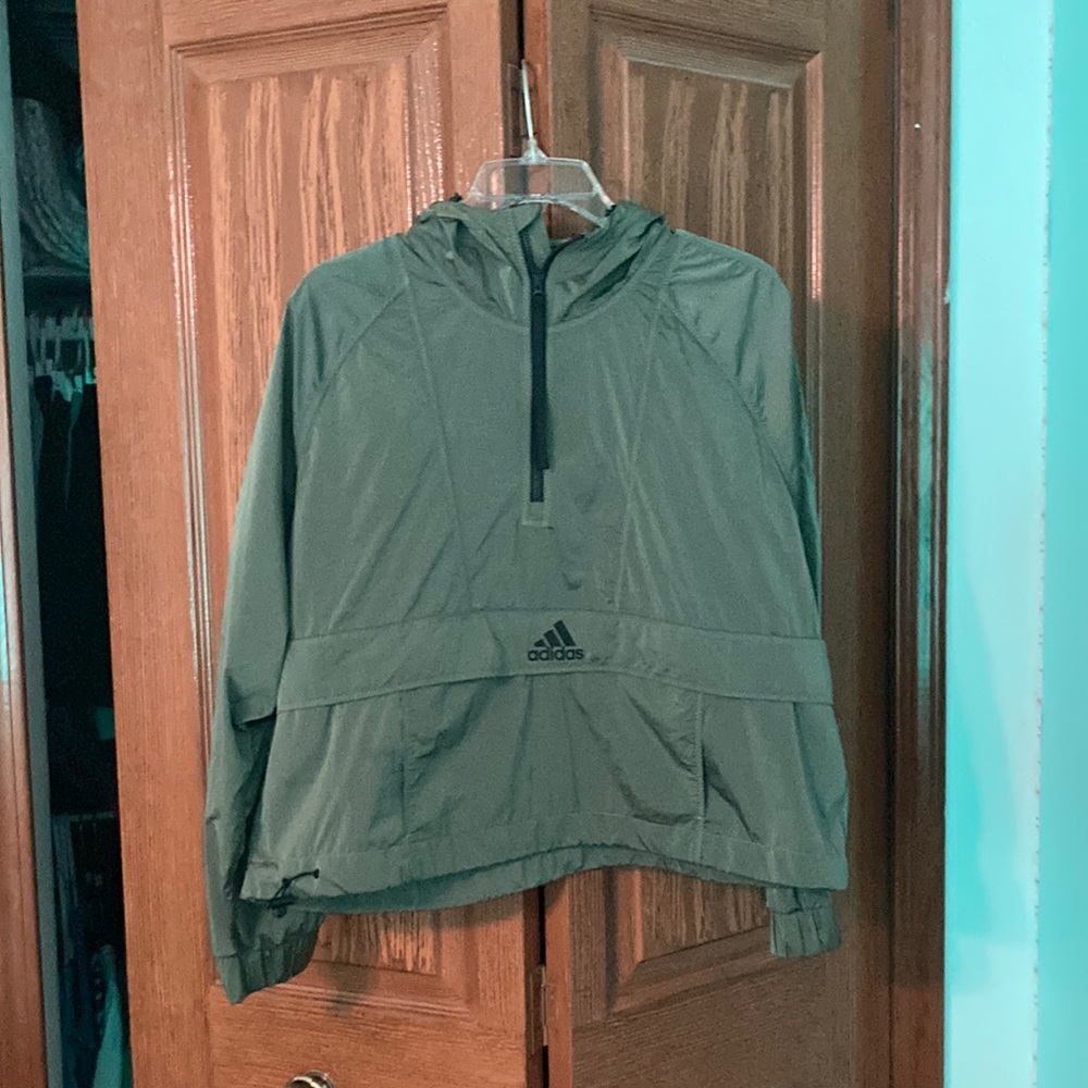 adidas green cropped wind breaker half zip